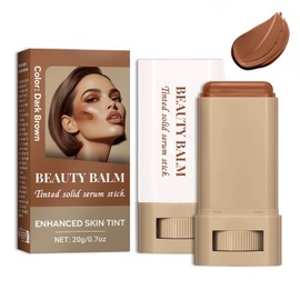Tinted Solid Serum Foundation Stick – Skin Color | Lightweight Buildable Coverage, Natural Finish, 20g Travel-Friendly Makeup Stick for All Skin Types (Dark Brown Shade)