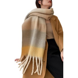 Wander Agio Wander Agio Winter Women Warm Scarf Long Shawl Large Scarves Cold Weather Thick Blanket Scarfs Colorful Plaid Grey Khaki 4