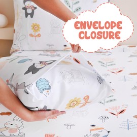 Yibeizi Woodland Animals Sheet Set Full Size, Kids Forest Floral Camper Themed Print Bedsheets Microfiber Deep Pocket Cute Patterned Bed Sheet & Pillowcase Sets 4 Pieces