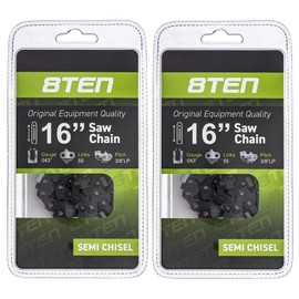 8TEN Chainsaw Chain for Stihl MS170 MS180 017 009 019 023 PM400 61 PMM3 55 16 inch 0.043 3/8 LP 55DL 2 Pack