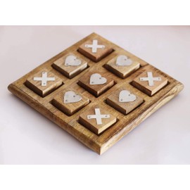 S.B Arts Wooden Tic Tac Toe Game for Kids, Classic Wooden Coffee Table Decor, Noughts & Crosses Games, Classic Board Game Home Decor for Living Room Decor, Strategy Board Games, Wooden Hearts & Kisses