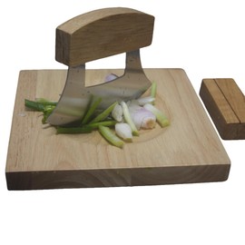 TLIOCAS Alaska Ulu Knife Mezzaluna Cutter n Chopping Bowl Set,Mezzaluna Mincing Chopper with Base n 7inch Recessed Cutting Board