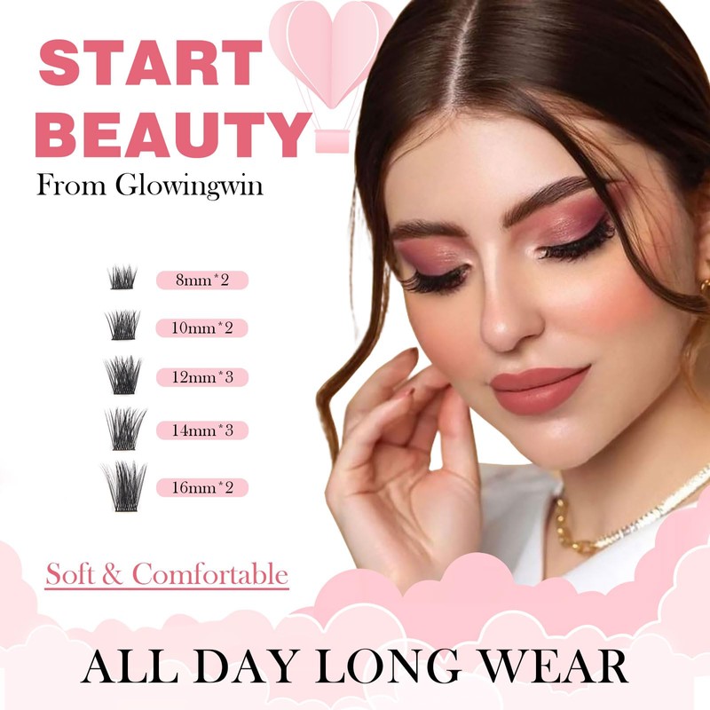 Glowing Win Cluster Lashes 144PCS Individual Lashes Natural Look DIY