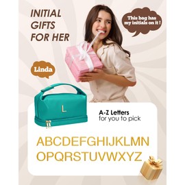 Vogewood Graduation Present for Women Unique, Makeup Bag with Handle, Initial Double Layer Cosmetic Bag with Makeup Brush Organizer, Cute Cosmetic Pouch for Women, Gifts for Friend Female Mom