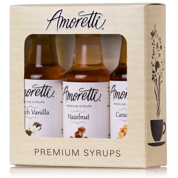 Amoretti Premium Classic Syrups 50ml 3 Pack (French Vanilla, Caramel, Hazelnut)
