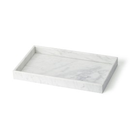 WILD WORKS Natural White Marble Tray, 11"x6.5"x1" Modern Decorative Organizer, Multi-Purpose Stone Catchall with Unique Veins for Home, Bathroom, Office