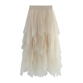 SANSIWU Women's Tulle Skirt Floral Print Mesh Elastic High Waist, C- apricot