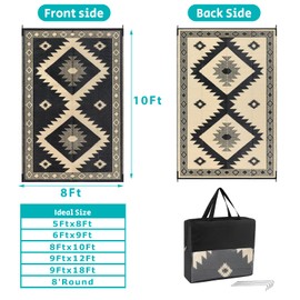 HEBE Outdoor Rug 8'x10' Waterproof for Patios Clearance, Reversible Plastic Straw Rug Camping Carpet, Indoor Outdoor Area Rugs Patio Mats for RV,Picnic,Backyard,Deck,Balcony,Porch