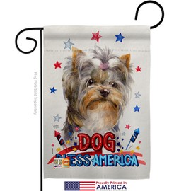 Breeze Decor Patriotic Yorkshire Garden Flag Set with Stand Animals Dog Puppy Spoiled Paw Canine Fur Pet Nature Farm Animal Creature Small Decorative Gift Yard House Banner Made in USA 13 X 18.5