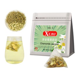 XIEJINJI Chamomile Jasmine Tea Bags, 3.2g x 40 Count,Pyramid Clear Filter Teabag