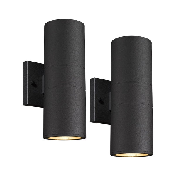 Ken & Ricky Outside Up and Down Wall Sconce, Modern Outdoor Sconce Wall Lighting, Cylinder Exterior Light Fixtures with Tempered Glass Cover for House Porch Garage Patio Doorway Entryway -2 Pack