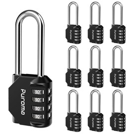 Puroma 10 Pack 2.6 Inch Long Shackle Combination Lock 4 Digit Outdoor Waterproof Padlock for School Gym Locker, Sports Locker, Fence, Gate, Toolbox, Case, Hasp Storage (Black)