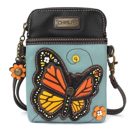 Chala Bolso bandolera para teléfono celular, lona multicolor con correa ajustable, Mariposa Monarca - Azul, Una talla, Cellphohne Crossbody