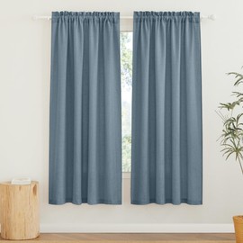 RYB HOME Sheer Curtains for Bedroom - Linen Textured Semi Sheer Window Backdrop Curtains Light Filtering Privacy Drapes for Office Dining Bathroom, Stone Blue, W 52 x L 72 inch, 2 Panels