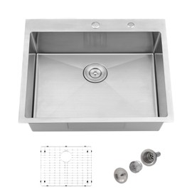 Jshozzy 23 Drop in Kitchen Sink, 23" x 18" 16 Gauge Stainless Steel Kitchen Sink Small Single Bowl Top Mount Deep Basin with Drain Strainer