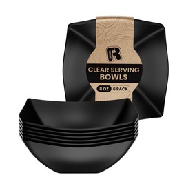 R-kay 6 Pack Square Plastic Serving Bowls - Black Plastic bowls 8 Oz - Disposable Serving Bowls - Premium Black Bowls Disposable Heavy Duty For Weddings Catering And Birthday parties