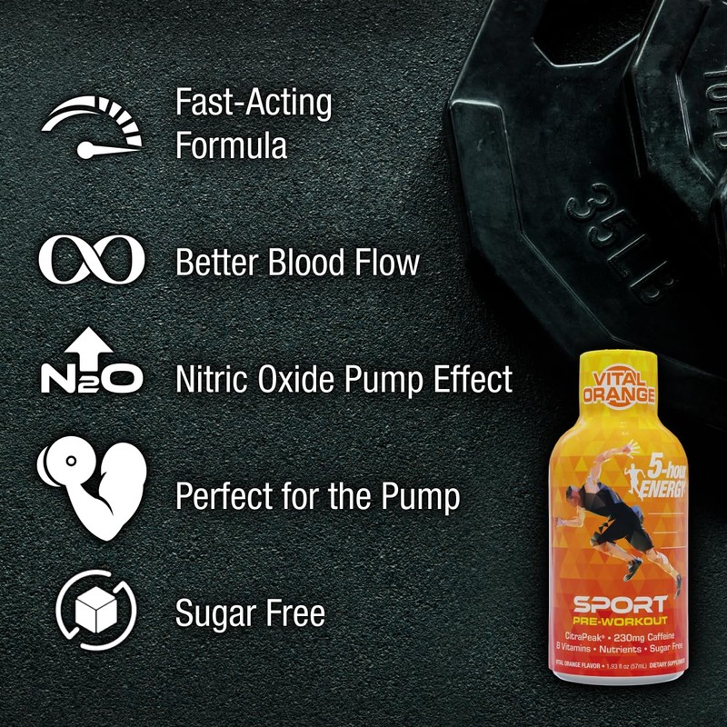 5-Hour Energy Extra Strength Sport Shots with Citrapeak, Vital Orange