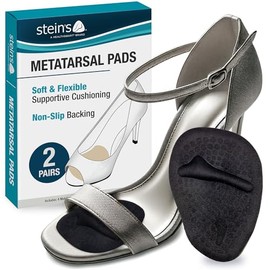 Steins Ultimate Comfort Gel Metatarsal Heel Pads for Shoes Women | Premium Ball of The Foot Shoe Inserts | All-Day Relief Anti-Slip Grip, One-Size-Fits-All Heel Inserts for Women (W) Black - 4/pk