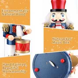 Auniq Nutcracker Music Box, 38 cm Movable Music Box, Handmade Wooden Nutcracker, Music Nutcracker, Christmas House, Holiday Decoration, Drummer Soldier (Blue)