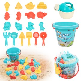 Herbst 20 Stück Strand Sandspielzeug Set, Sandkasten Spielzeug Mädchen Junge mit Eimer, Netzbeutel, Sandformen, Weichem Kunststoff Spielzeug, Gartenspielzeug ab 2 3 4 5 Jahre Mädchen Junge