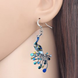 DALANE Enamel Alloy Rhinestone Novelty Peacock Earrings Hanging Dangle Bird Jewellery for Women Girls Peacock Gifts, Zinc, No Gemstone