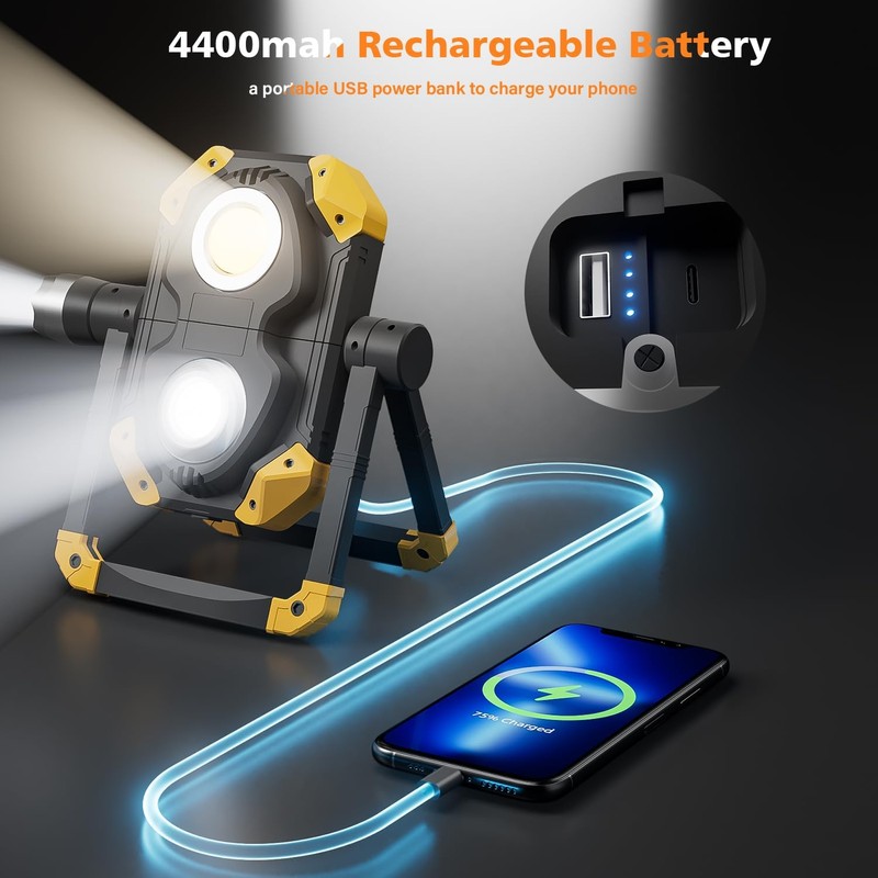 2 Pack 2500LM Magnetic Rechargeable Work Light, LED Work Light