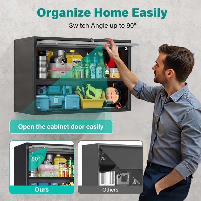 Metal Wall Cabinet with Up-Flip Door, 21.7" H Mounted Storage