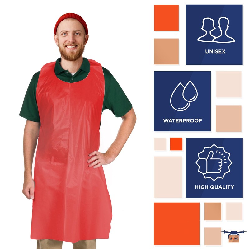 Disposable Aprons 28" x 46". Waterproof Plastic Bibs PE 1