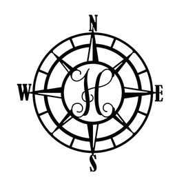 Nautical Compass Rose Metal Wall Art with Monogram Letter