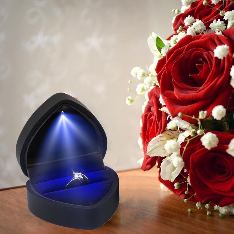 PRETTI Ring Box with Light Heart Shaped Velvet Ring Box