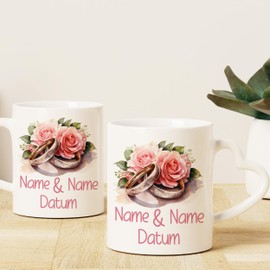 GRAZDesign Tasse Set mit 2 Herzhenkeln Tassen zur Hochzeit, Valentinstag, Jahrestag mit Namen und Datum personalisiert