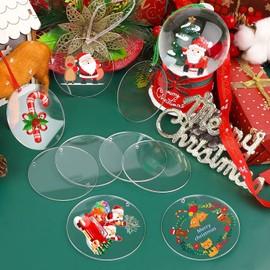 SANNIX 60PCS 3 Inch Acrylic Ornament Blanks with 70Pcs Colorful Ribbons, Acrylic Clear Circle Disc Round Christmas Ornaments Blanks for DIY Craft Xmas Holiday Present Wrap Decor