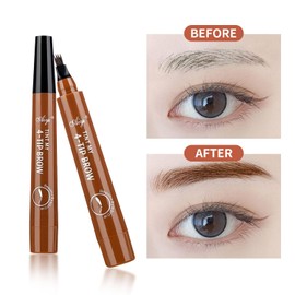 2PCS 4 Fork Tip Eyebrow Pencils, Pronged Microblade Waterproof Eyebrows Pen, 3D Effect Create Natural Eyebrow Shape Long Lasting Keep For Women (Brown)