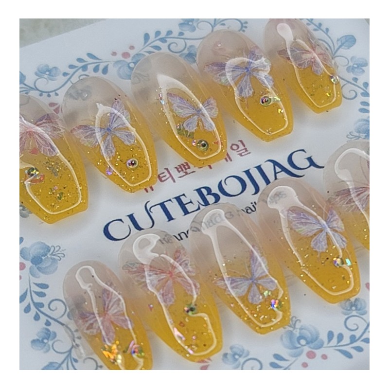Spring Glow Butterfly Handmade Nail Tips - Oval M /