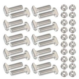 PATIKIL M8 x 25 mm T-Slot Bolts, 1 Set Drop-in Bolt Hammer Head with Hexagon Flange Nuts T-Bolt Stud Sliding Screw for 30 Series Aluminum Extrusion Profile, Silver