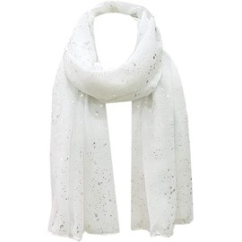 World of Shawls Evening Wrap Stole Shawl For Wedding, Bridesmaid, Parties, Prom Scarf (Silver Sparkle White)