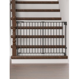 29.5-43" No Bottom Bar Baby Gate for Stairs, Auto Close Baby Gates for Doorways, Hardware Mounted, Dog/Pet Gate Indoor with Extra-Wide Walk Thru Door, Child-Proof Safety Gate for Kids (Black)