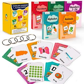 teytoy 130 Flash Cards for Toddlers, ABC Alphabet, Numbers, Colors & Shapes, First Words, Animals Preschool Flashcards with Rings for Kindergarten Homeschool Supplies Educational Learning Toy Kids