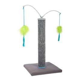 SmartyKat Scratch 'N Spin Carpet Cat Scratching Post with 2 Spinning Wand Toys, Plus 2 Replacement Wands - Gray & Blue