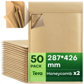 Tera Honeycomb Padded Mailers Envelopes: 11.3 x 16.7 inch 50 pcs 4-Layer Protection Self Seal Biodegradable Recyclable Kraft Paper for Jewelry Makeup Small Business Shipping Bags