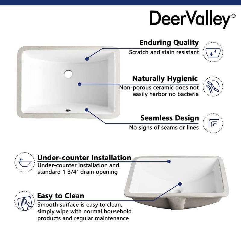 DeerValley DV-1U101 Ally Undermount Bathroom Sink Rectangular, 21'' x 15''