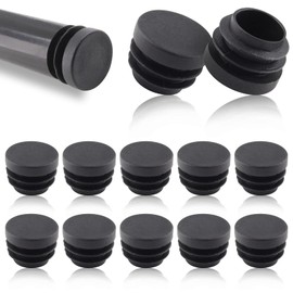 Piutouyar 12 Pack 1 Inch Plastic Plugs, Black Round End Caps, Pipe Tubing End Cap for Chair Table Stool Leg