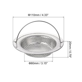uxcell Kitchen Sink Drain, Stainless Steel Kitchen Sink Strainer with Handle, 4.33" OD x 3.15" ID x 0.79" Depth for Most Kitchen Sink Strainer Replacement, Silver