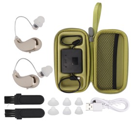 2PCS Digital Sound Enhancer Rechargeable Sound Hearing Device with Noise Cancelling for Seniors Adults Hearing Loss Silver