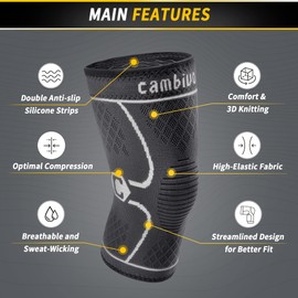CAMBIVO CAMBIVO 2 Pack Knee Brace, Knee Compression Sleeve for Men and Women, Knee Support for Running, Workout, Gym, Hiking, Sports (Gray,Large)