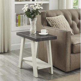 Roundhill Furniture Athens Contemporary Two-Tone Wood Shelf Side Table, Weathered Charcoal and Beige