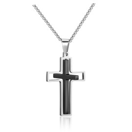 PiercingJak Stainless Steel Cross Necklace Rotating Cross Pendant with 60 cm Chain Religious Christian Minimalist Fashion Jewellery Birthday Gifts for Men Women Boys, Stainless Steel