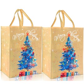 Christmas Tote Bags - 2 Pack Extra Large Christmas Bags with Christmas Tree Handle Non-woven Fabric Gift Present Bag，ADQUATOR Xmas Shopping Bag for Holiday Party