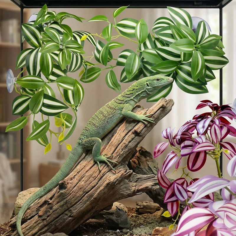 QhgPnt 2 Pack Reptile Plants for Terrarium, Artificial Leaves Habitat