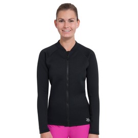 Tuga Women's Neoprene Wetsuit Full Zip Top, Made in USA, Black, 2X-Large